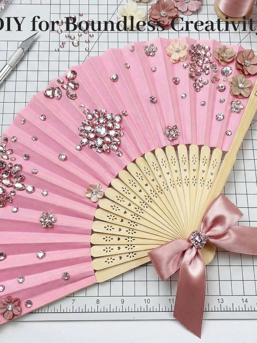 12 PCS Pink Foldable Hand Fan, 8.3 Inch Paper Fans for Women | Wedding Baby Show - Picture 2 of 7